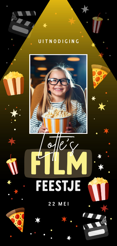 Kinderfeestjes - Kinderfeestje film popcorn pizza en sterren met foto