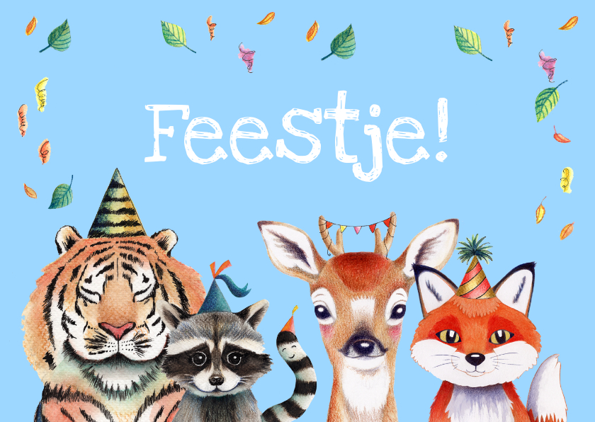 Kinderfeestjes - Kinderfeestje kaart met illustratie van feest beesten