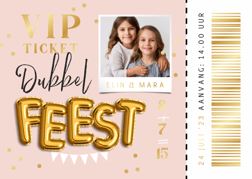 Kinderfeestjes - Kinderfeestje ticket samen jarig foto goud confetti