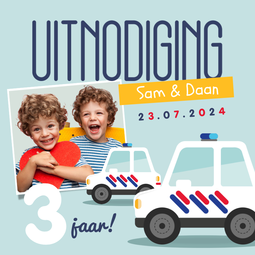 Kinderfeestjes - Kinderfeestje tweeling politieauto's foto's vrolijk