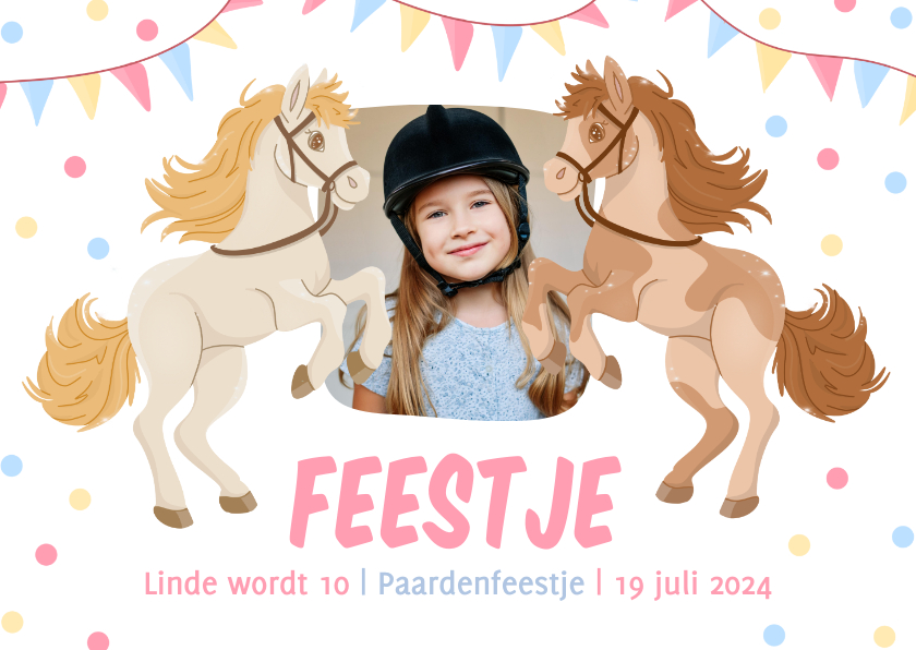 Kinderfeestjes - Kinderfeestje uitnodiging paardenfeestje met vlaggetjes