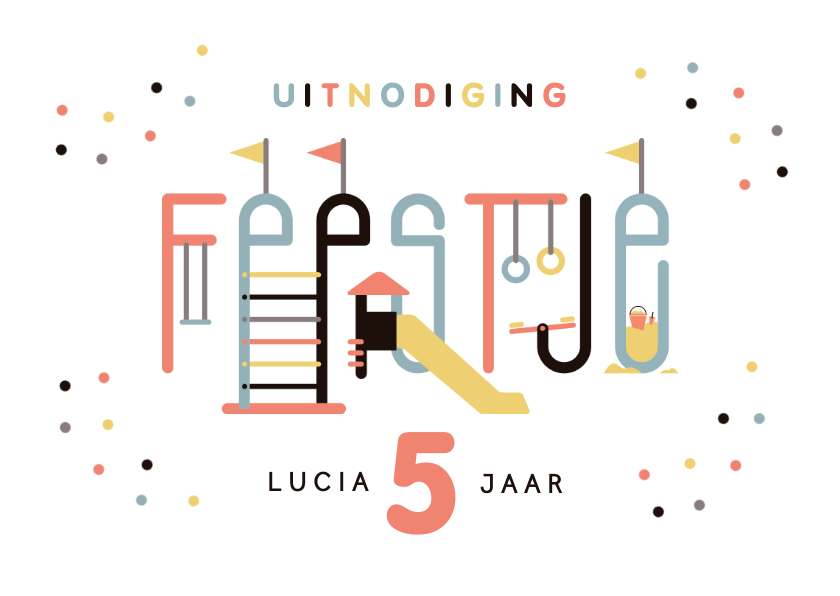 Kinderfeestjes - Kinderfeestje uitnodiging speeltuin typografisch