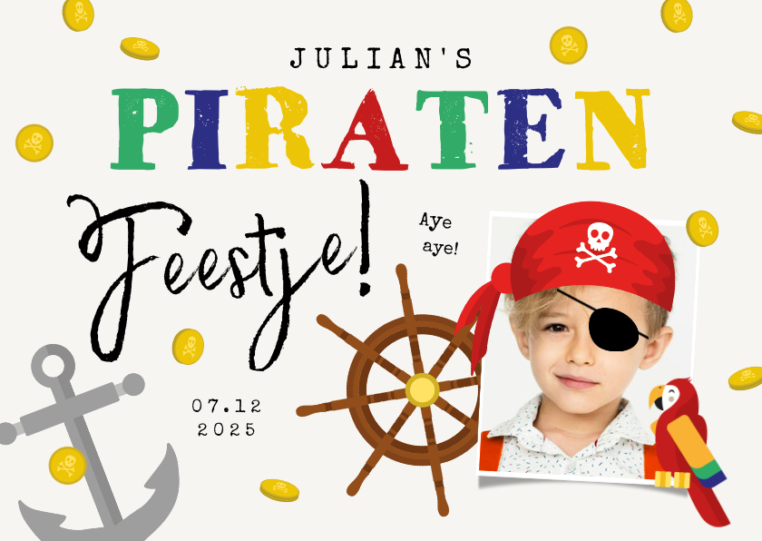 Kinderfeestjes - Kinderfeestje uitnodigingskaart piraten schatkist