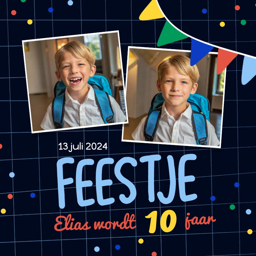 Kinderfeestjes - Stoere kinderfeestje uitnodiging zwart met vlaggetjes