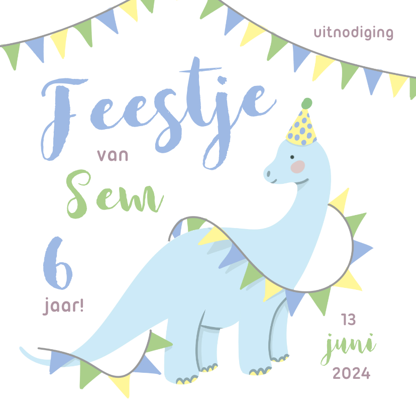 Kinderfeestjes - Uitnodiging kinderfeestje met dinosaurus voor een jongen