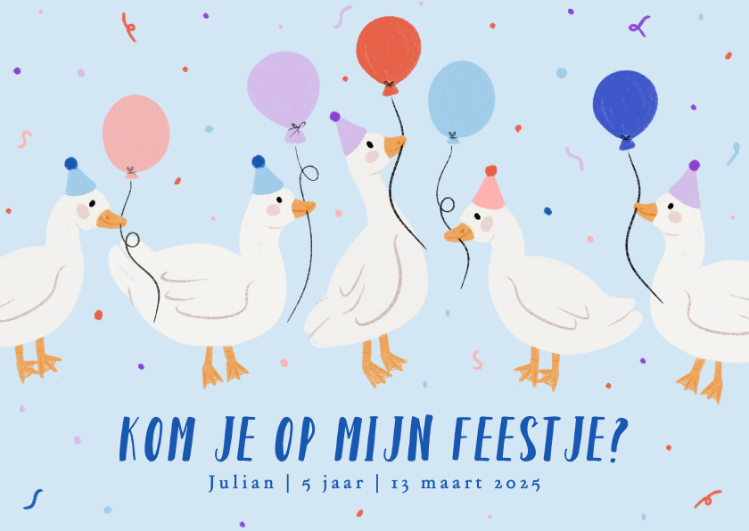 Kinderfeestjes - Uitnodiging kinderfeestje met gansjes ballonnen jongen