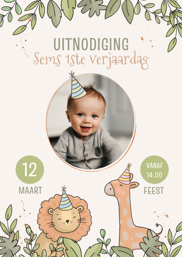 Kinderfeestjes - Uitnodiging kinderfeestje met leeuw en giraf