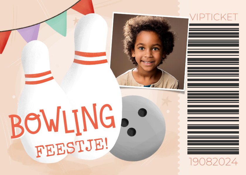 Kinderfeestjes - Uitnodiging kinderfeestje ticket bowlingfeestje kegels foto