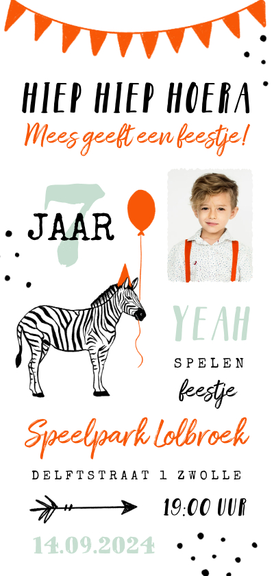 Kinderfeestjes - Uitnodiging kinderfeestje unisex zebra feestelijk