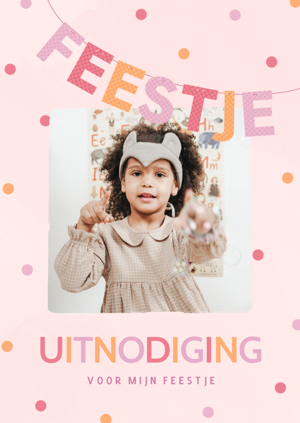 Kinderfeestjes - Uitnodiging met letter slinger voor kinderfeestje 