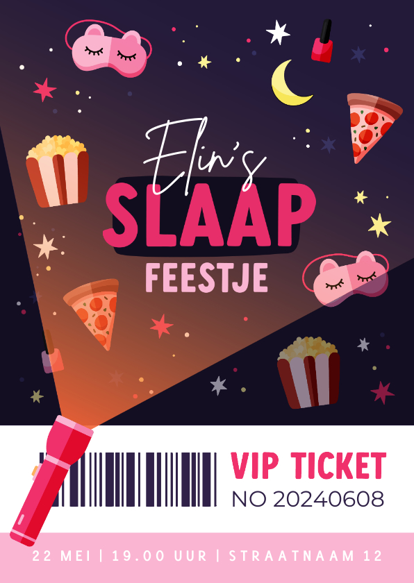 Kinderfeestjes - VIP ticket slaapfeestje makeup slaapmaskers en sterren