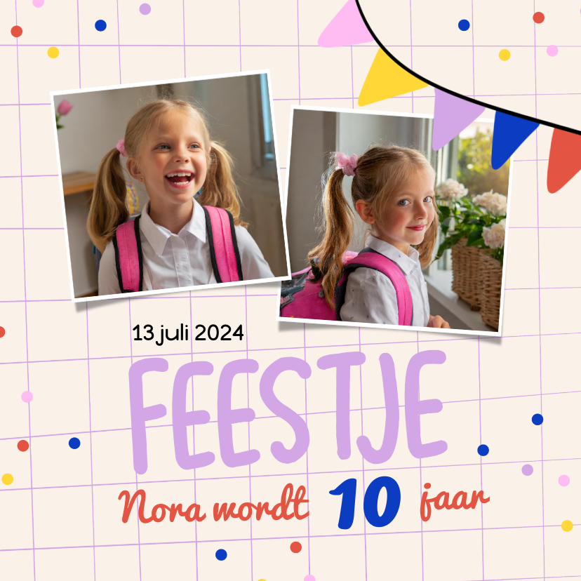 Kinderfeestjes - Vrolijke uitnodigingen kinderfeestje met vlaggetjes en foto