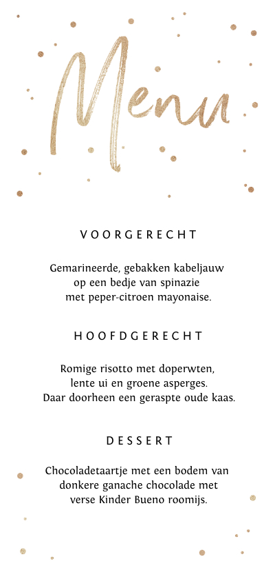 Menukaarten - Menukaart feestelijk goud confetti stijlvol algemeen