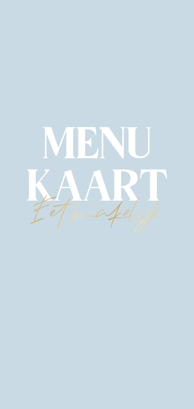 Menukaarten - Minimalistische menukaart eet smakelijk lichtblauw goud