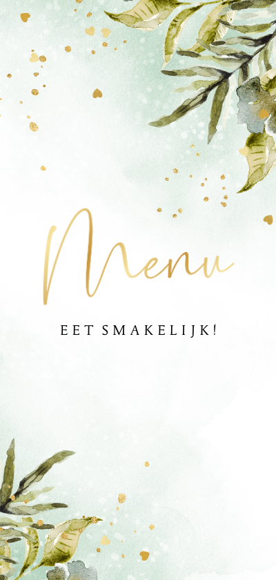 Menukaarten - Stijlvolle menukaart botanisch watercolor goud