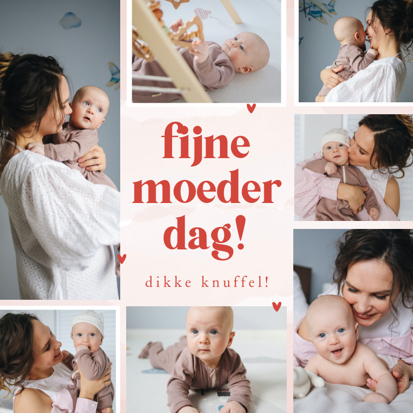 Moederdag kaarten - Fotocollage fijne moederdag met 7 foto's en hartjes