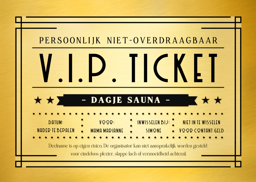 Moederdag kaarten - Grappige moederdag kaart VIP ticket tegoedbon