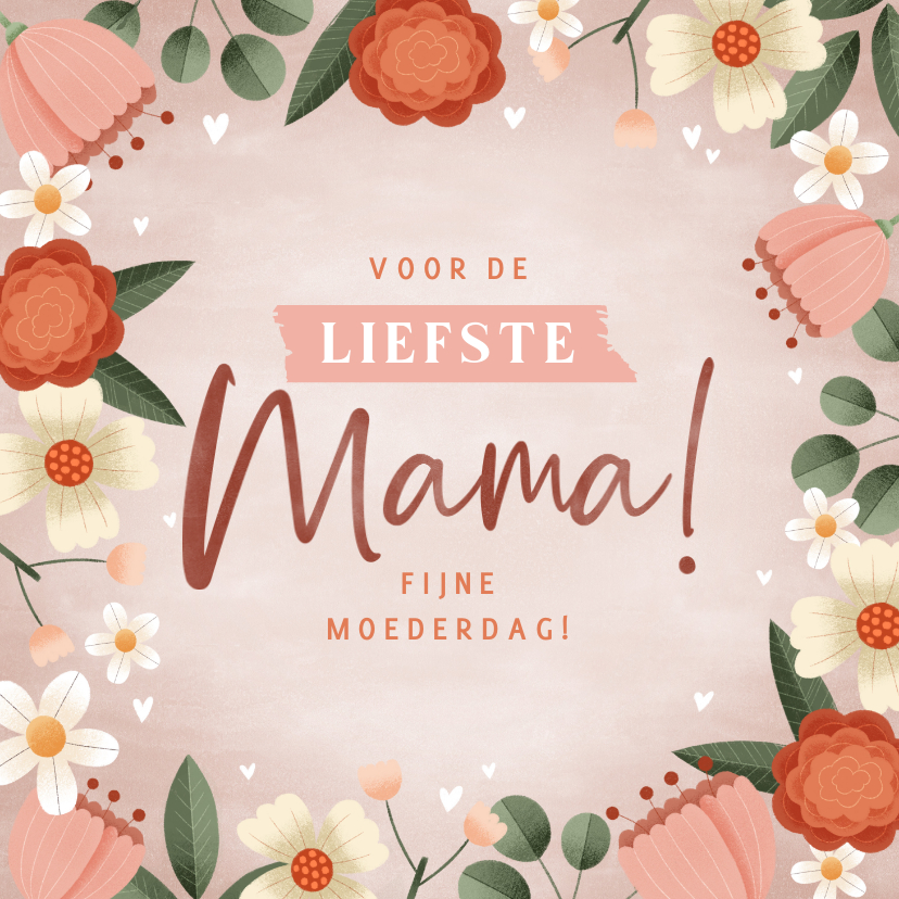 Moederdag kaarten - Moederdag kaart liefste mama met bloemen plantjes & hartjes