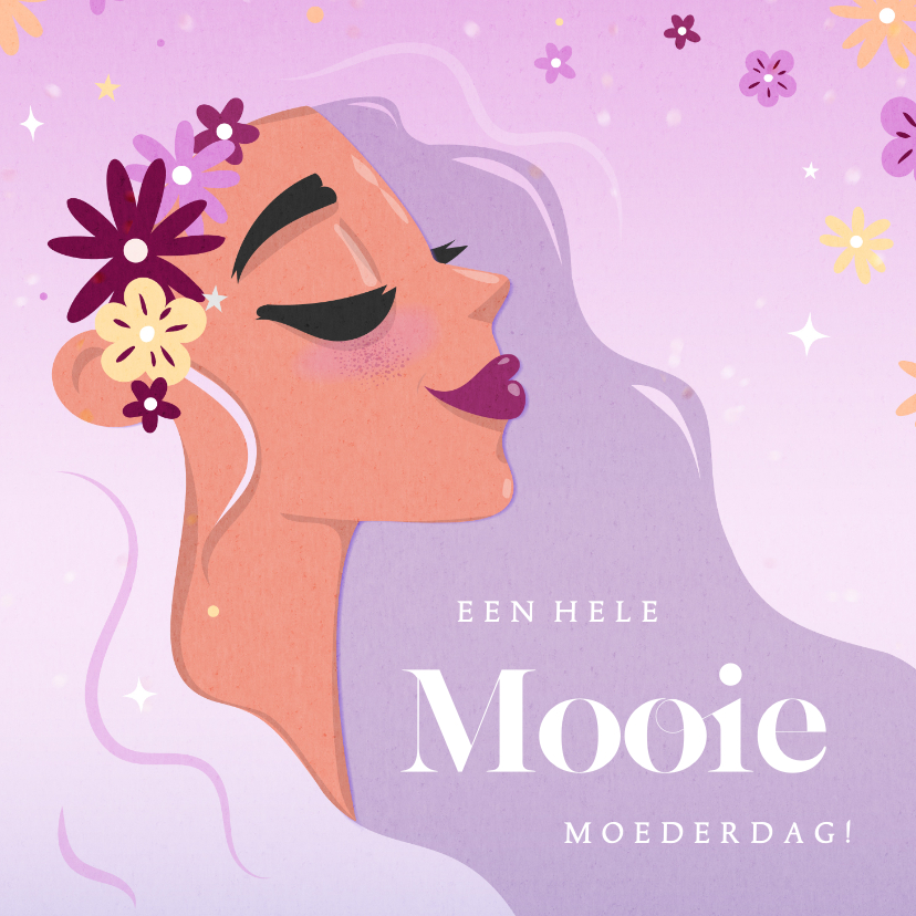 Moederdag kaarten - Moederdag kaart mooie illustratie vrouw met bloemen in haar