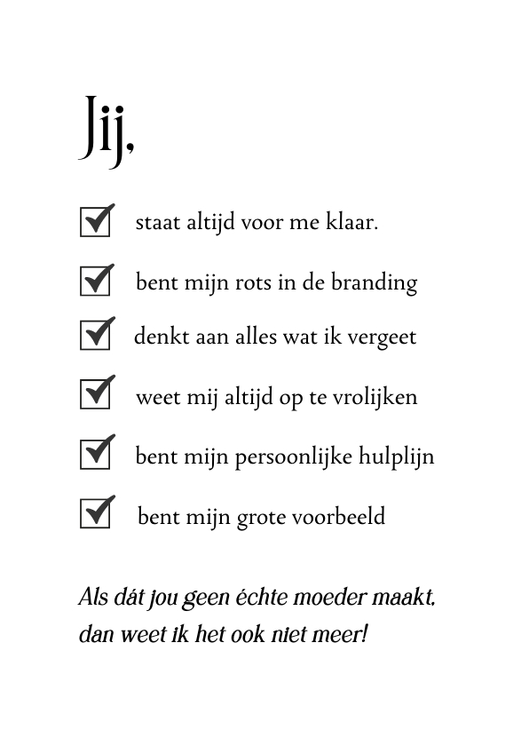 Moederdag kaarten - Moederdagkaart bonusmoeder checklist voor de beste moeder