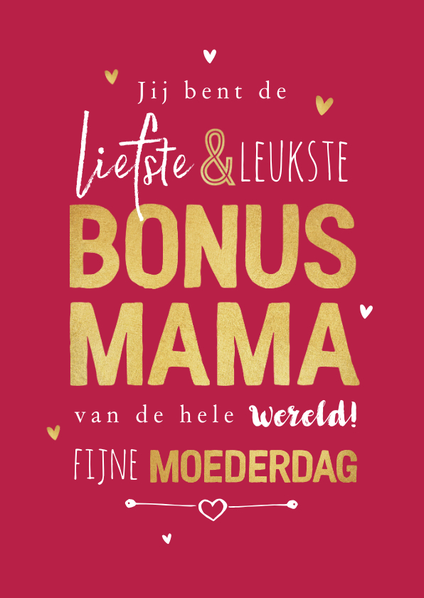 Moederdag kaarten - Moederdagkaart hartjes bonusmama fijne moederdag