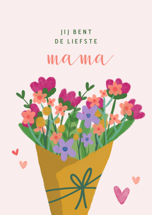 Moederdag kaarten - Moederdagkaart illustratie bos bloemen en hartjes