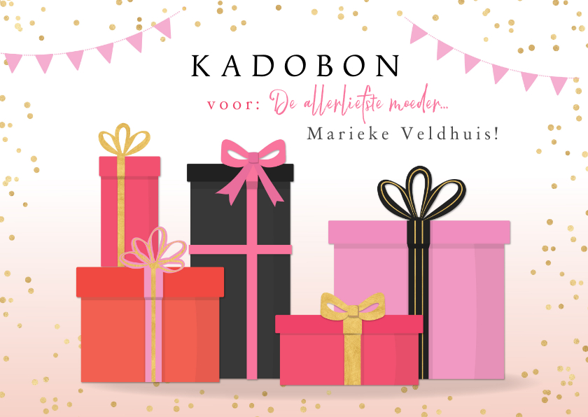 Moederdag kaarten - Moederdagkaart kadobon trendy illustratie kado's en confetti