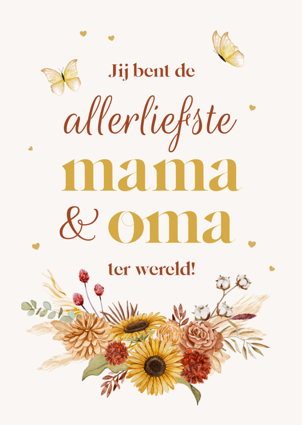 Moederdag kaarten - Moederdagkaart oma mama bloemen klassiek vlinders