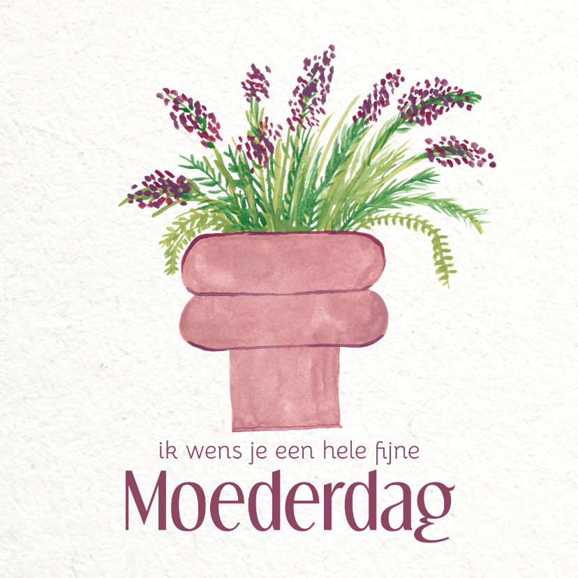 Moederdag kaarten - Moederdagkaart paarse bloemen in vaas illustratie