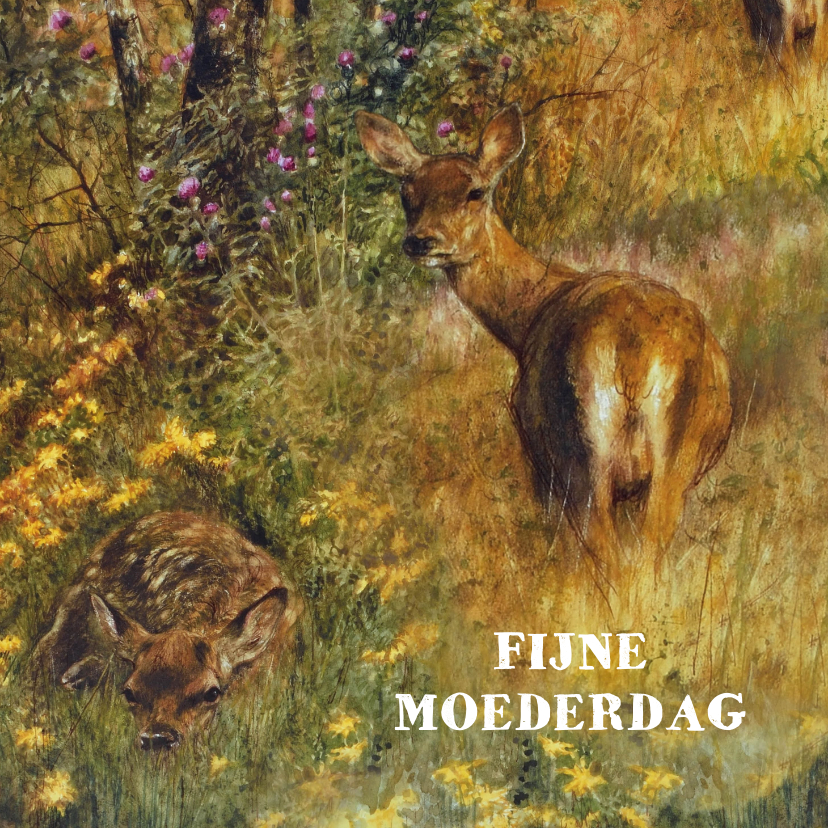 Moederdag kaarten - Moederdagkaart schilderij van hert en haar kalf