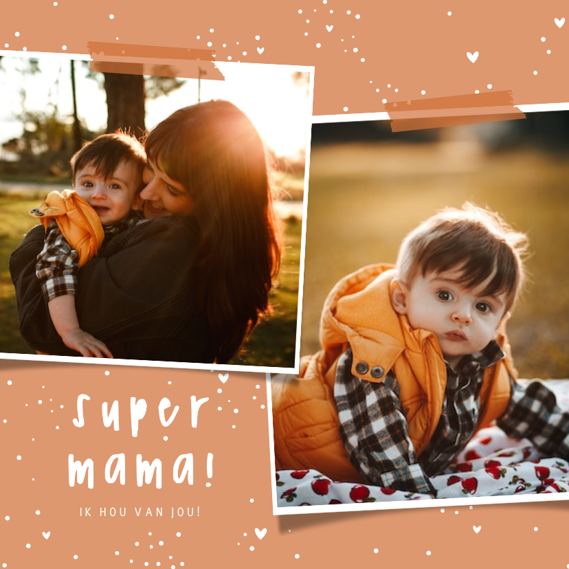 Moederdag kaarten - Moederdagkaart supermama hartjes met 2 foto's