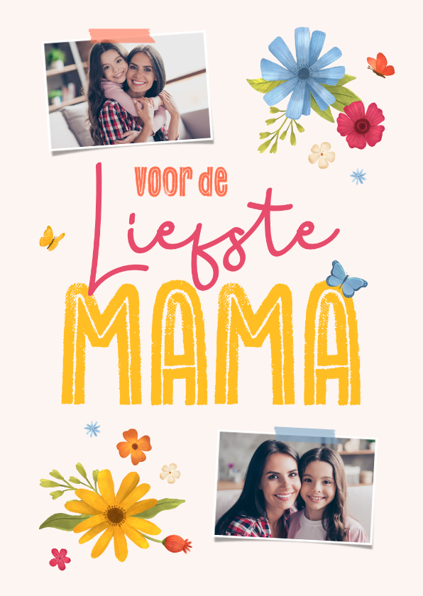 Moederdag kaarten - Moederdagkaart voor de liefste mama bloemen foto vlinder