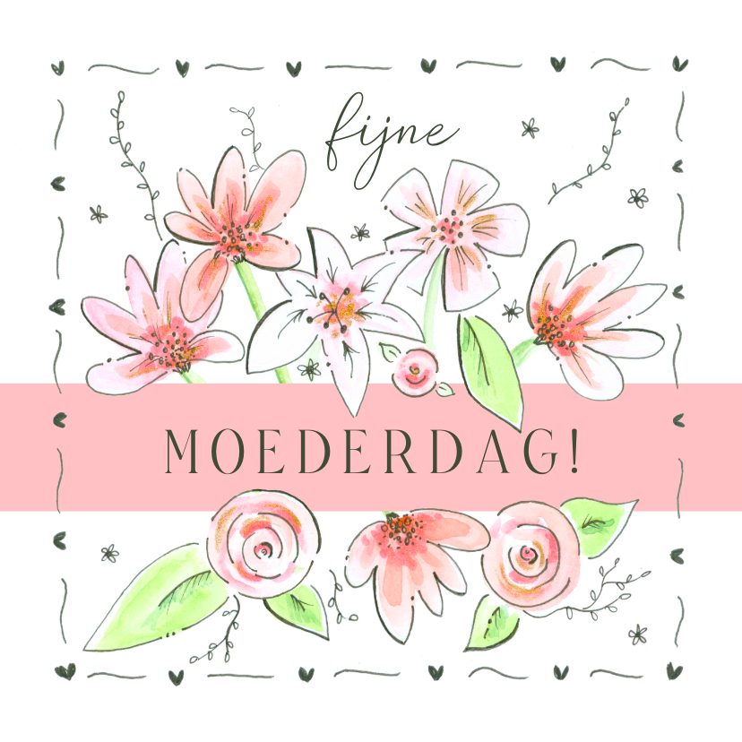 Moederdag kaarten - Moederdagkaarten vrolijke roze bloemen met hartjes