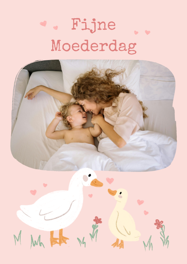 Moederdag kaarten - Schattige Moederdag fotokaart in roze met eendje en kuiken