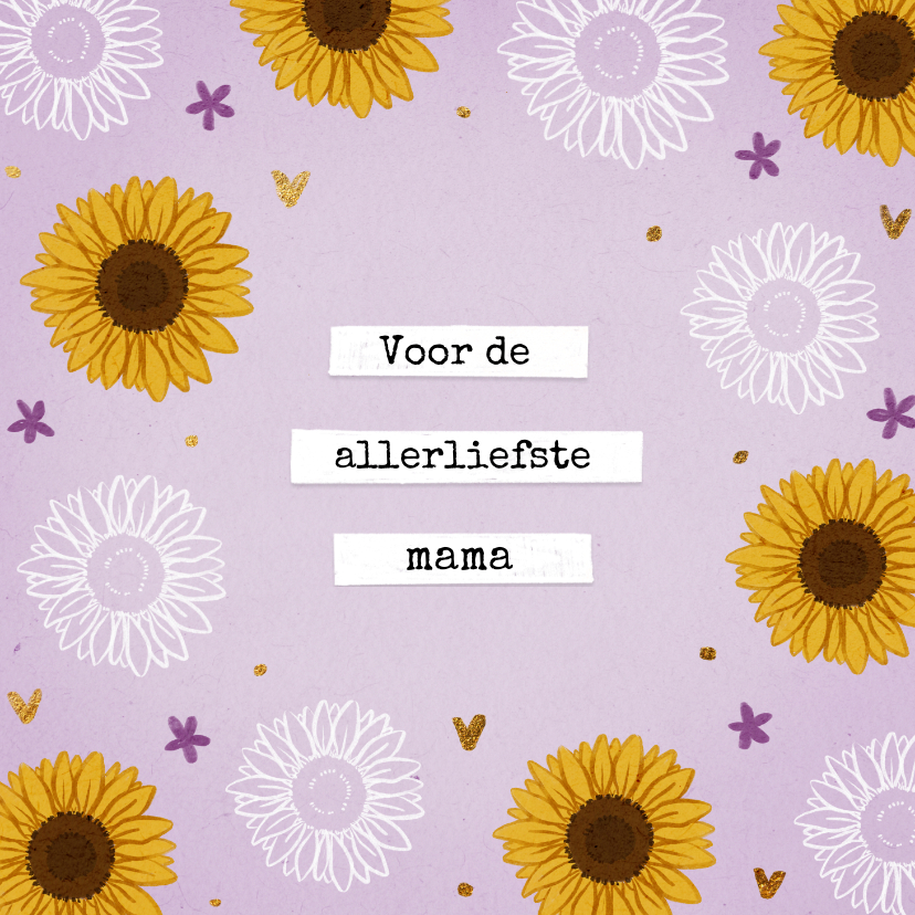 Moederdag kaarten - Vrolijke lila moederdag kaart met zonnebloemen 