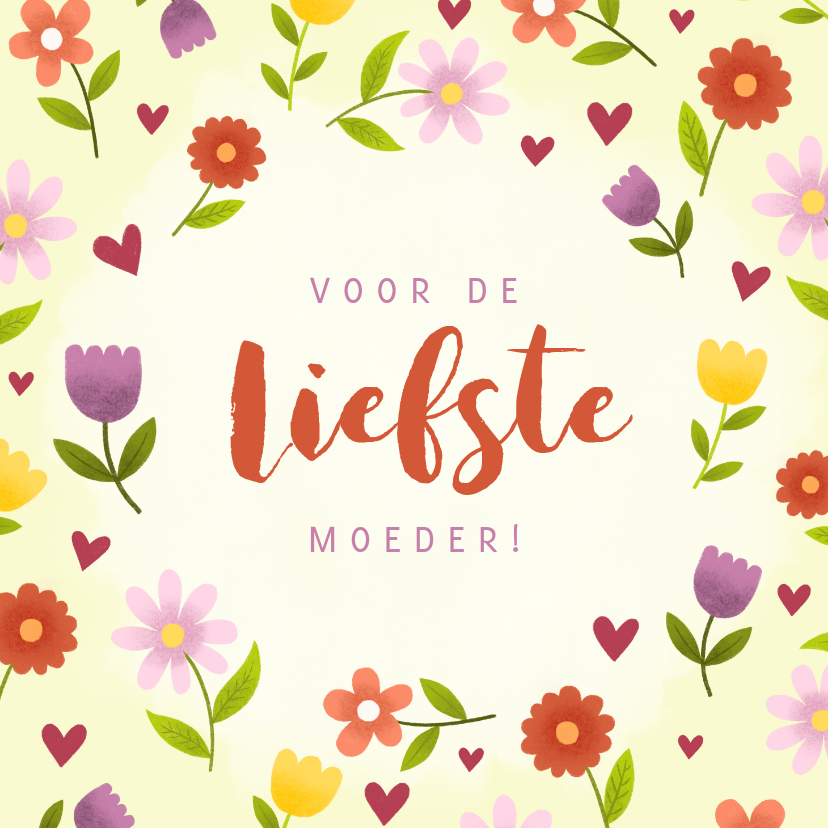 Vrolijke Moederdagkaart Met Bloemen En Hartjes | Kaartje2go