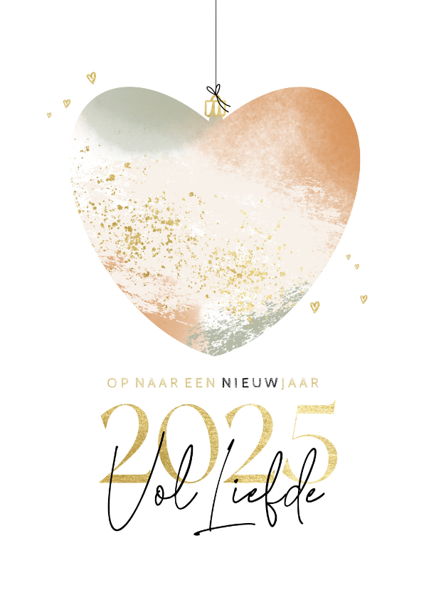 Nieuwjaarskaarten - Hip nieuwjaarskaartje hartje kerstbal 2025 vol liefde