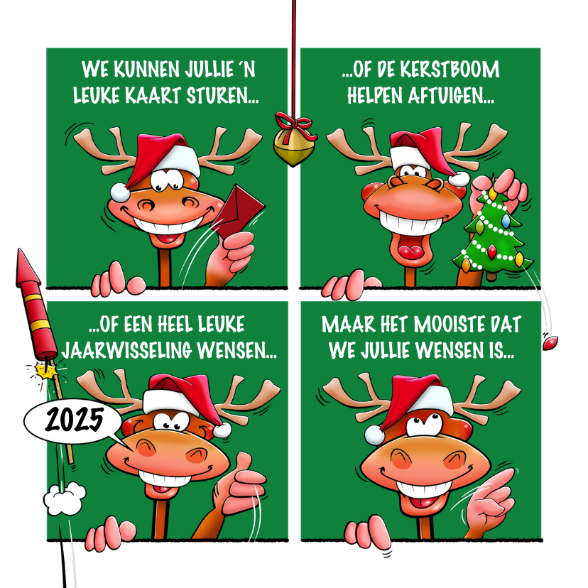 Nieuwjaarskaarten - Leuke kerstkaart met rendieren, als stripverhaal