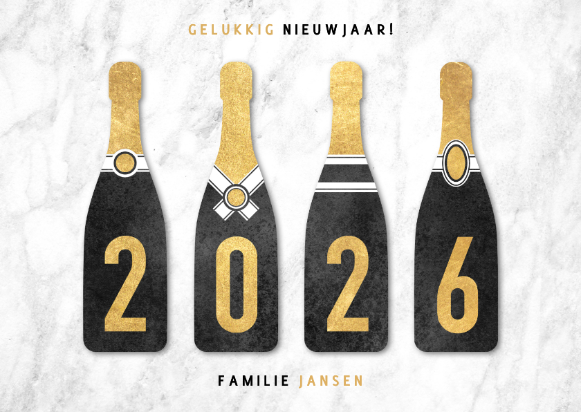 Nieuwjaarskaarten - Leuke nieuwjaarskaart champagneflessen met 2026