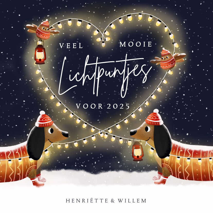 Nieuwjaarskaarten - Liefdevolle nieuwjaarskaart teckels - veel lichtpuntjes!