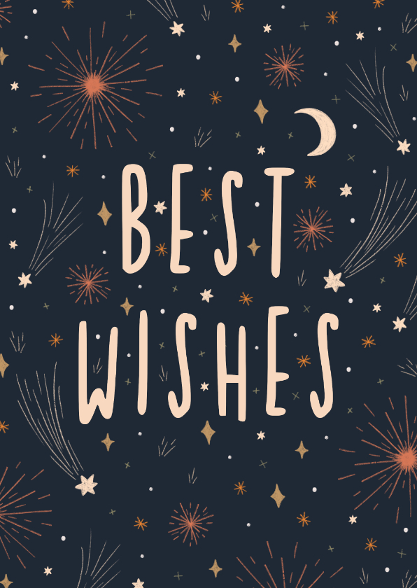 Nieuwjaarskaarten - Nieuwjaarskaart best wishes met vuurwerk en sterren