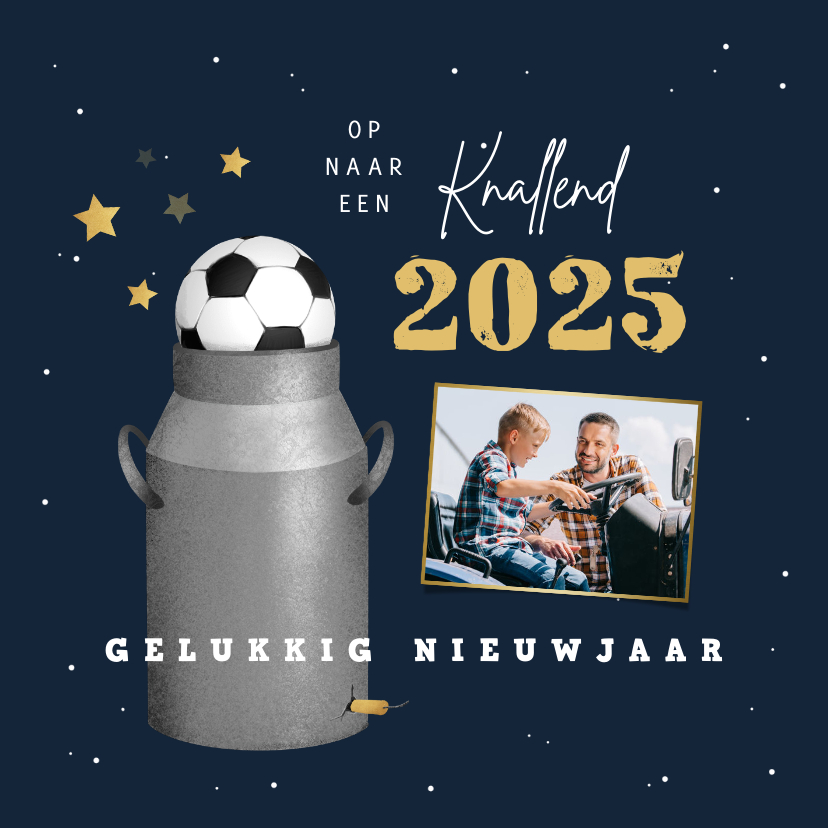 Nieuwjaarskaarten - Nieuwjaarskaart carbid schieten vuurwerk sterren 2025 goud