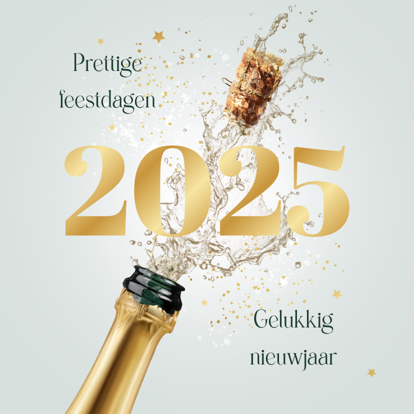 Nieuwjaarskaarten - Nieuwjaarskaart champagne 2025 sterretjes goud feestdagen