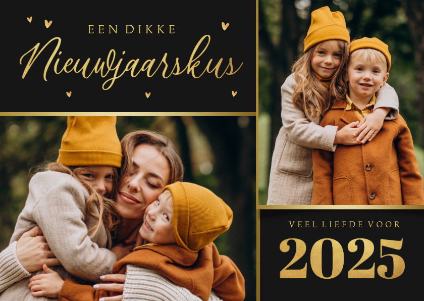 Nieuwjaarskaarten - Nieuwjaarskaart foto goud 2025 liefde nieuwjaarskus