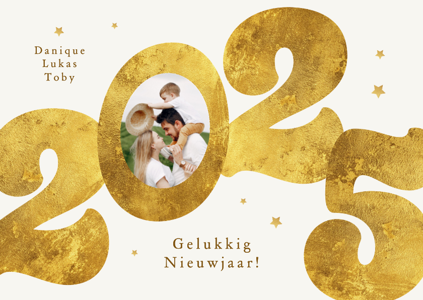 Nieuwjaarskaarten - Nieuwjaarskaart gouden 2025 sterren stijlvol modern foto