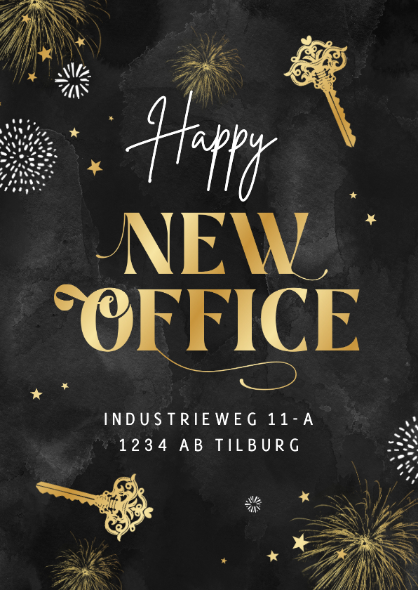 Nieuwjaarskaarten - Nieuwjaarskaart happy new office sterren zwart goud