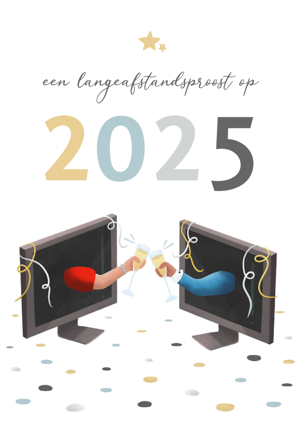 Nieuwjaarskaarten - Nieuwjaarskaart met lange-afstands-proost op 2025