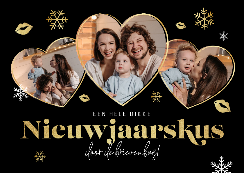 Nieuwjaarskaarten - Nieuwjaarskaart nieuwjaarskus brievenbus foto sneeuw kusjes