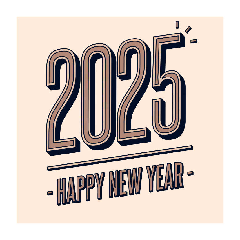 Nieuwjaarskaarten - Nieuwjaarskaart retro 2025 happy new year