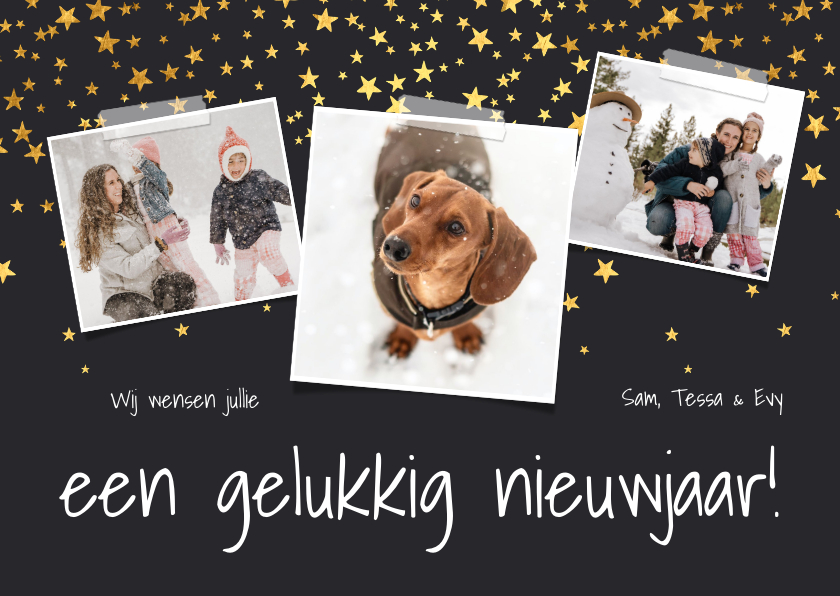 Nieuwjaarskaarten - Nieuwjaarskaart sterren confetti fotocollage 